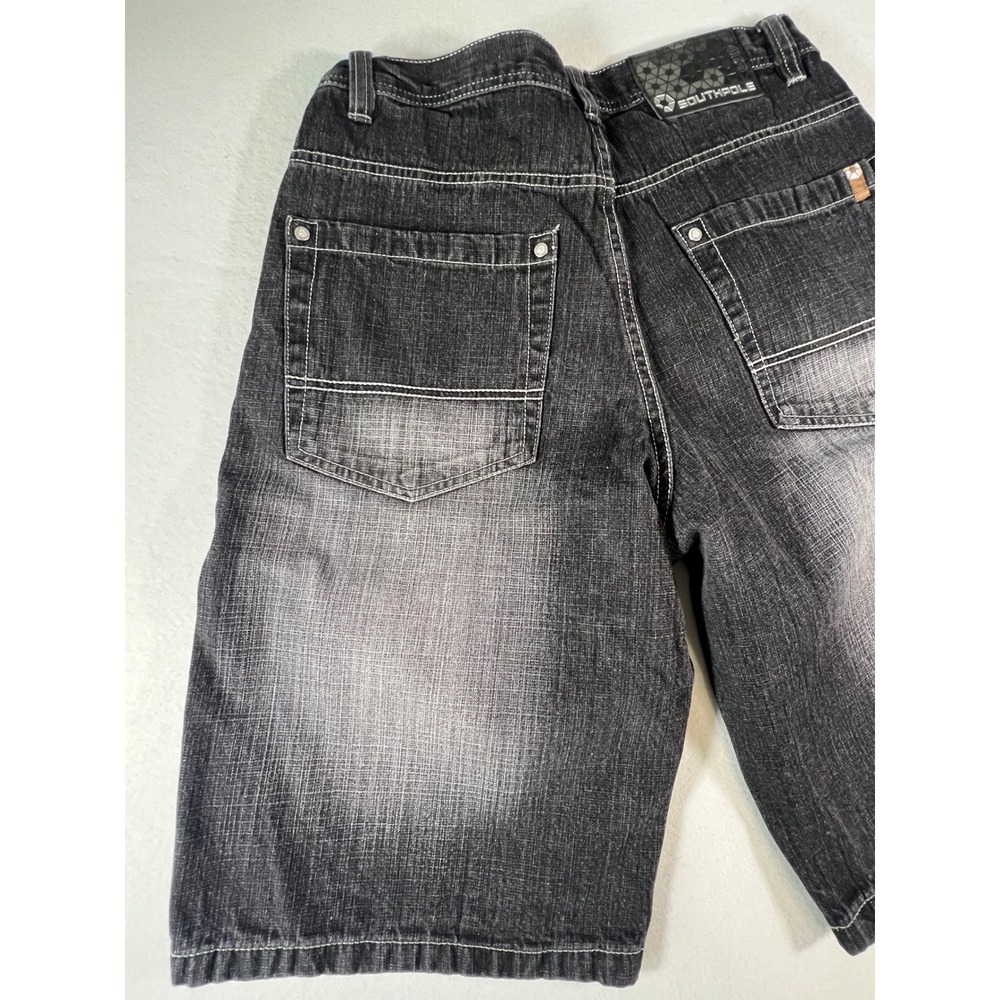 Southpole Mens Baggy Denim Shorts 32 Faded Black Y2K Contrast Stitch Streetwear - Picture 6 of 9